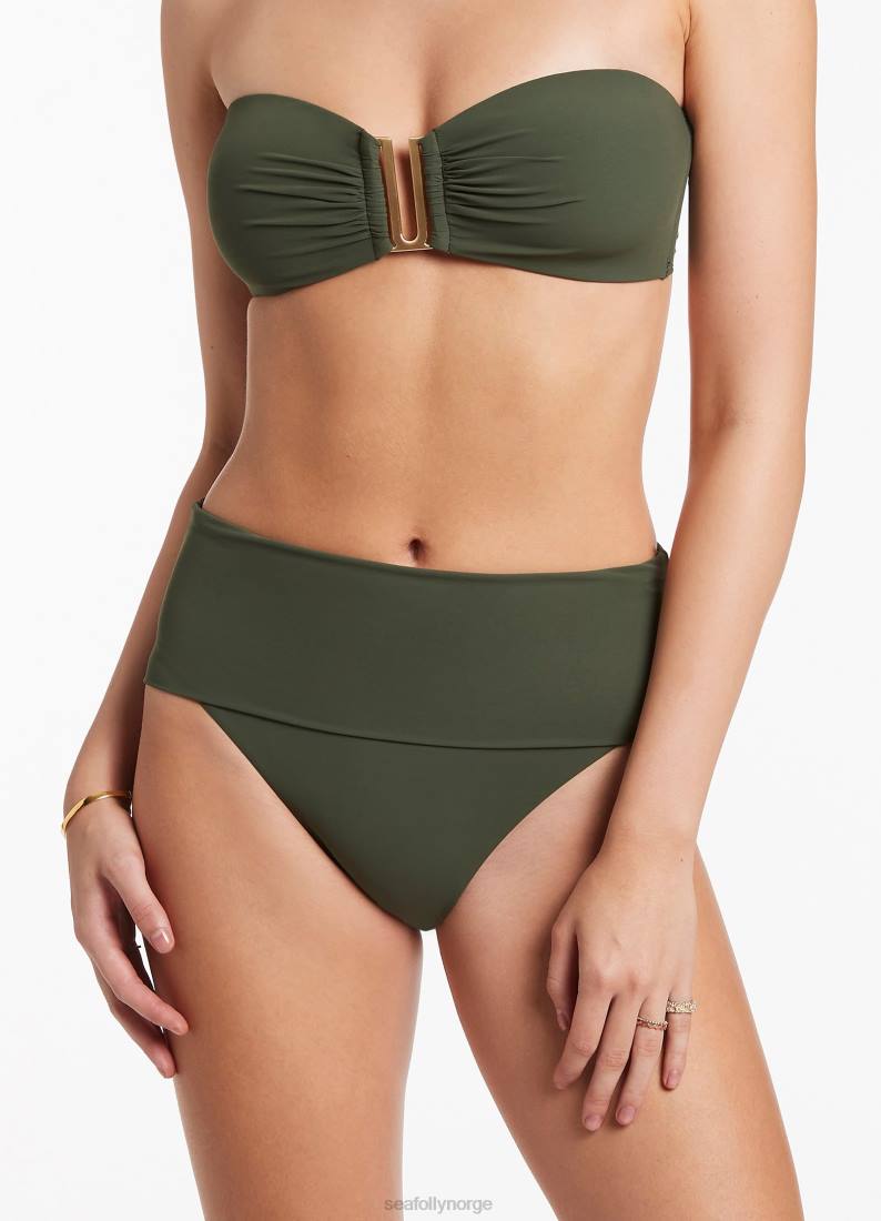 badetøy Seafolly jetset nedfellbar bikiniunderdel med høy midje oliven kvinner D86N292