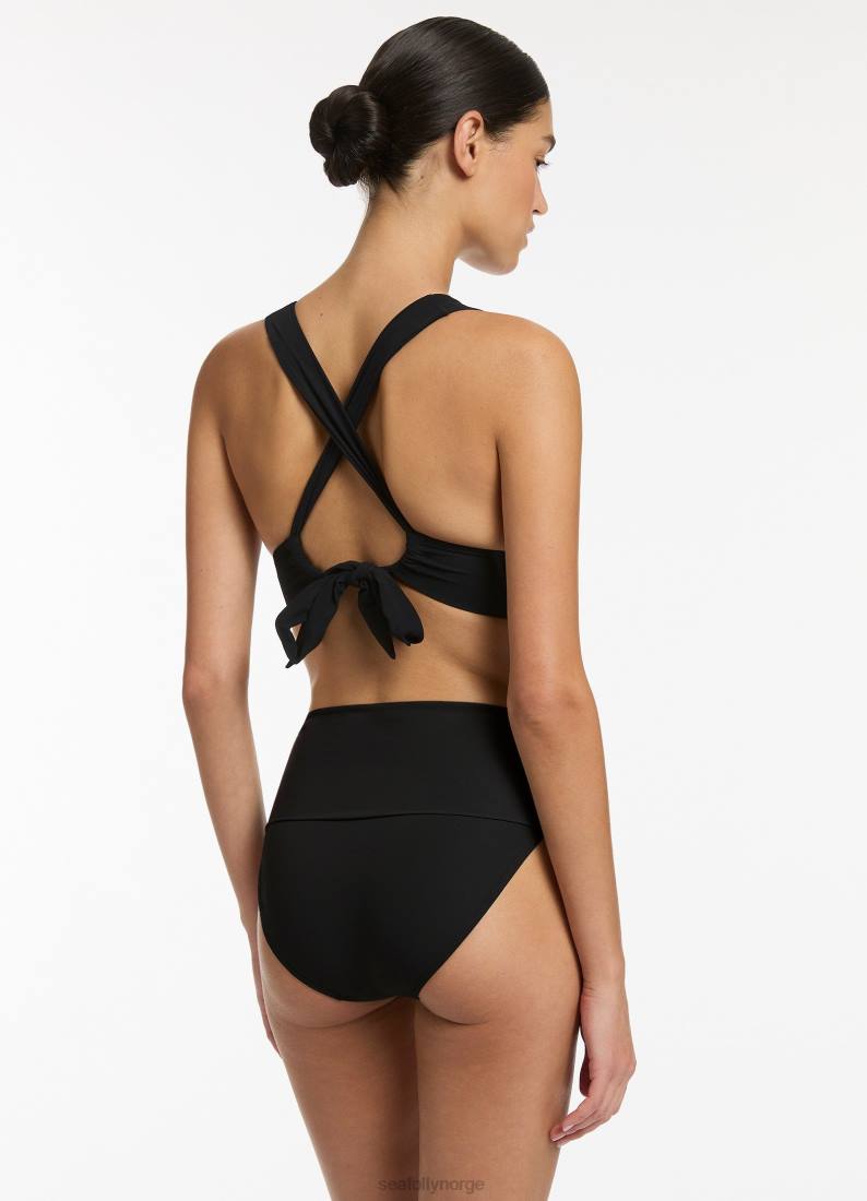 badetøy Seafolly jetset nedfellbar bikiniunderdel med høy midje svart kvinner D86N253