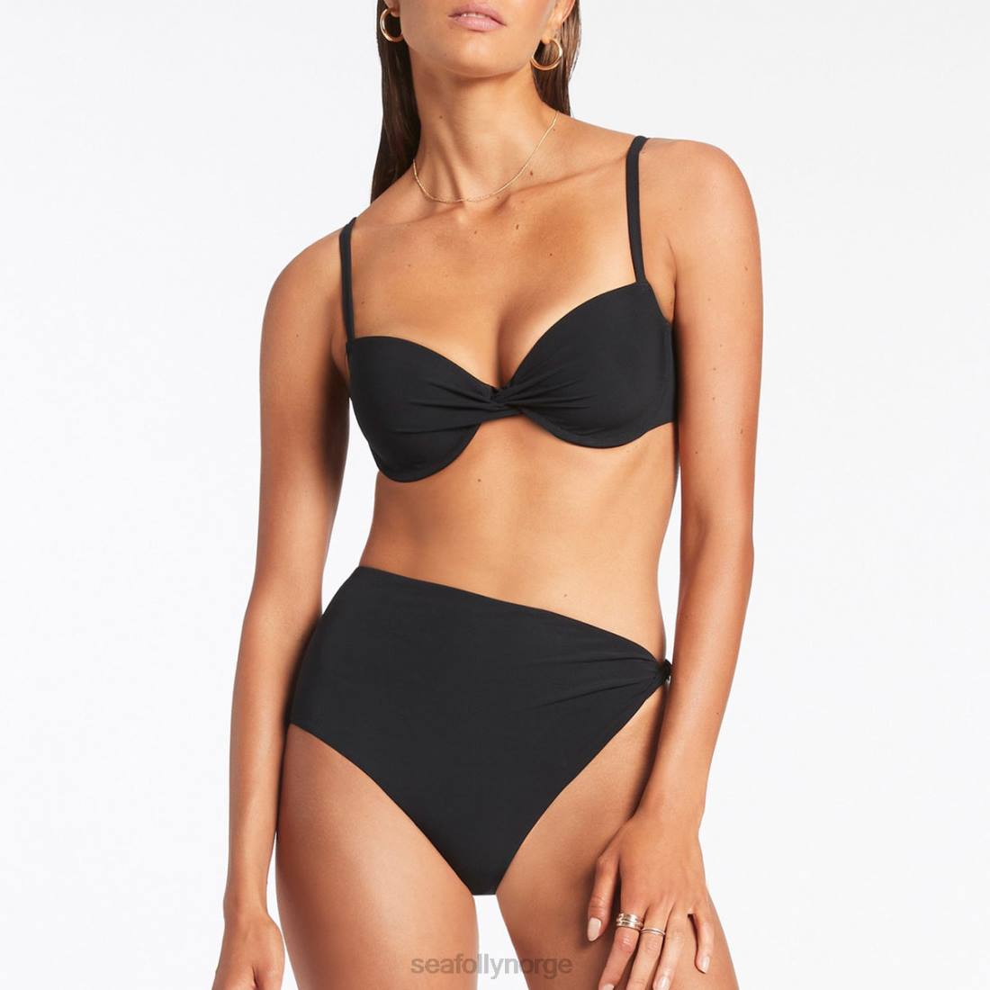 badetøy Seafolly jetset twist sidebukse svart kvinner D86N449