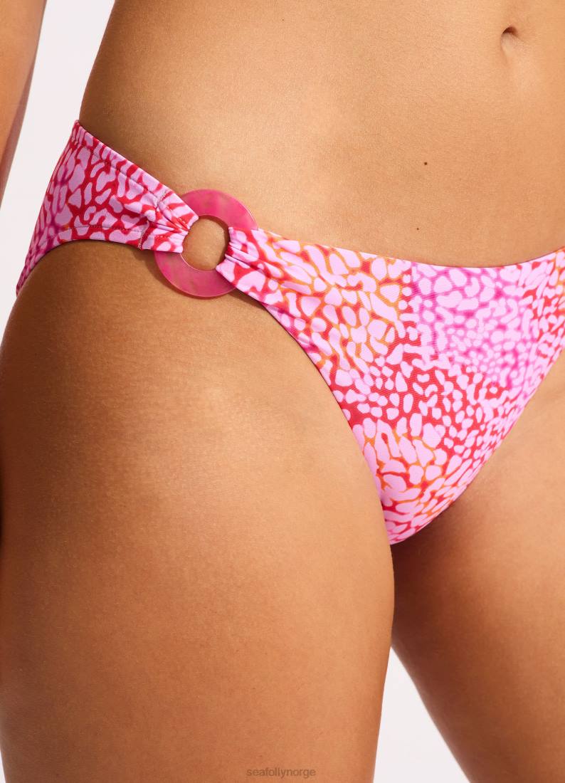 badetøy Seafolly sea ​​skin trim side hipster bikini underdel fuchsia rose kvinner D86N303