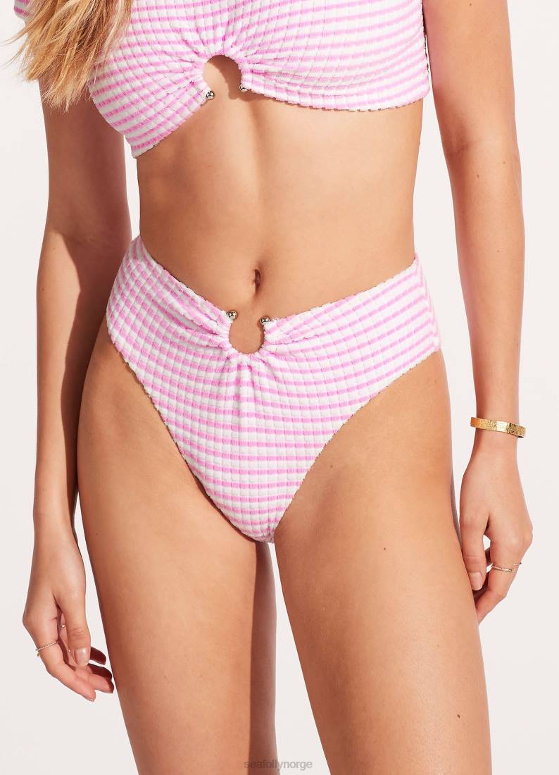 badetøy Seafolly sorrento stripe bikiniunderdel med høy midje parfait rosa kvinner D86N538
