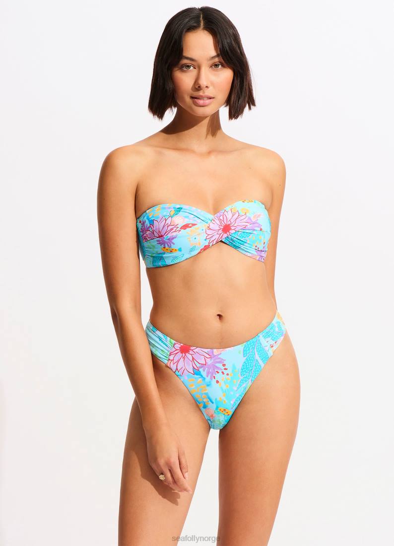 badetøy Seafolly under havet høy ben bikini underdel blå tåke kvinner D86N305