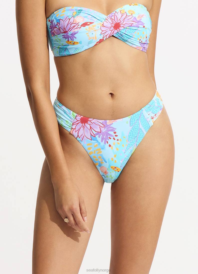 badetøy Seafolly under havet høy ben bikini underdel blå tåke kvinner D86N305