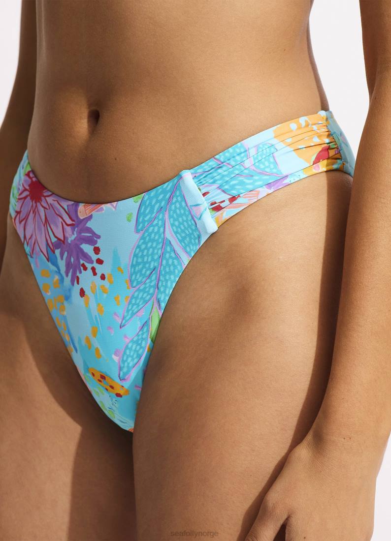 badetøy Seafolly under havet høy ben bikini underdel blå tåke kvinner D86N305