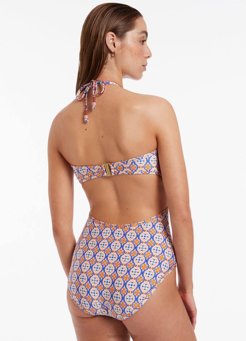 badetøy Seafolly azura geo kuttet ut ett stykke retro oransje kvinner D86N48