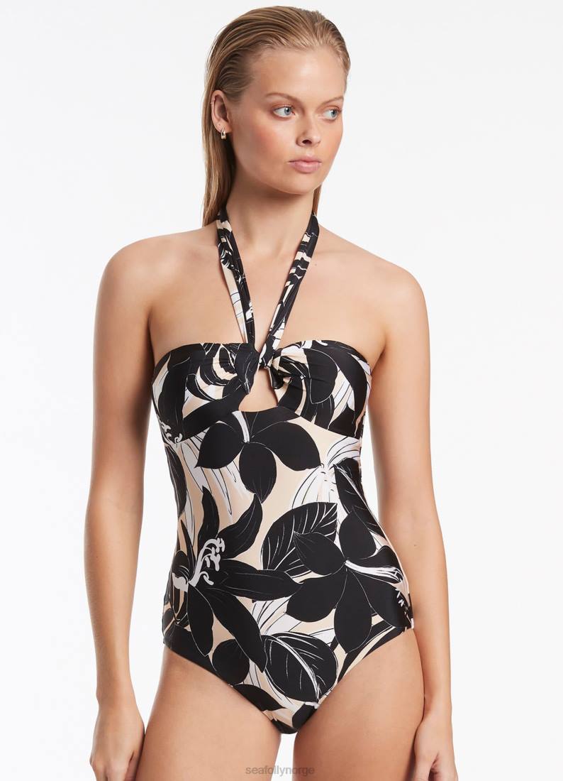 badetøy Seafolly floreale grime slips ett stykke svart kvinner D86N143