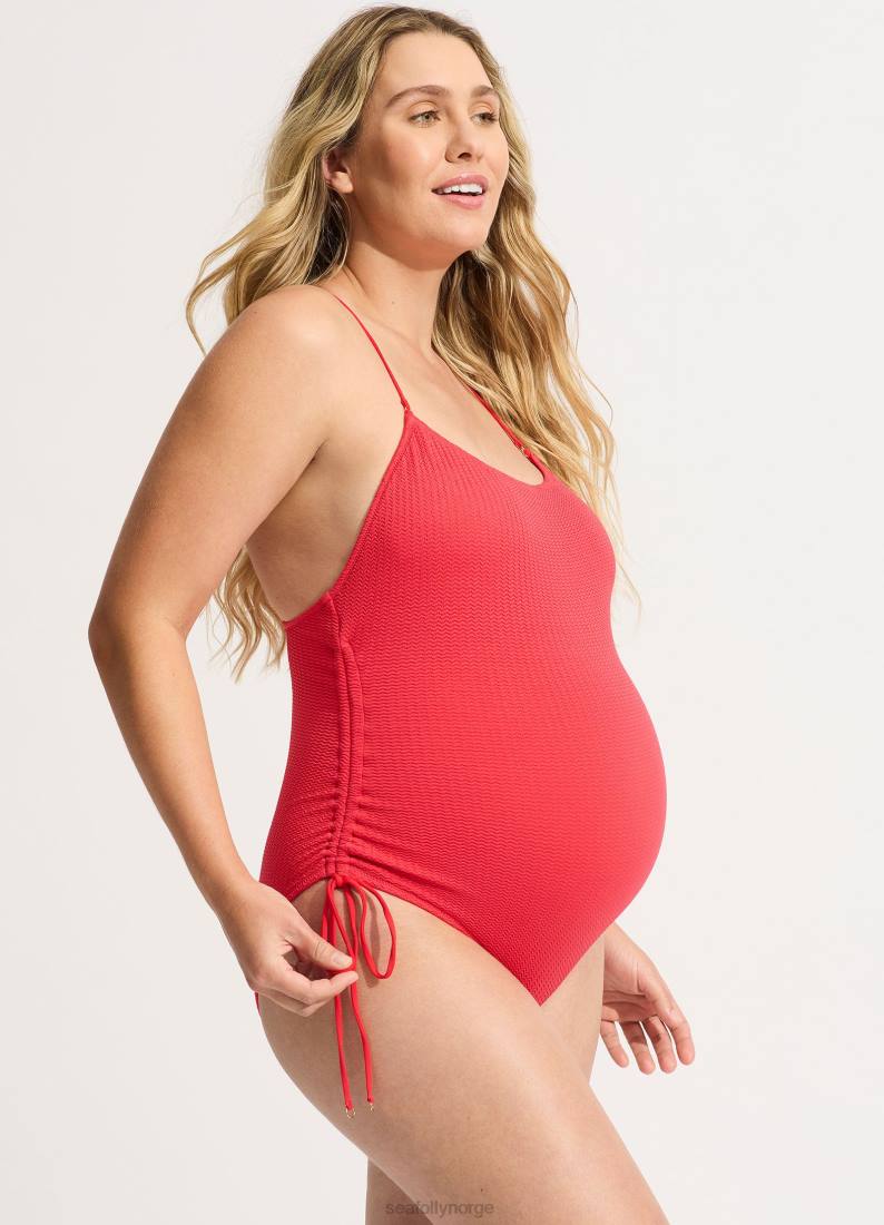 badetøy Seafolly havdykk scoop hals snøring side ett stykke chili rød kvinner D86N19