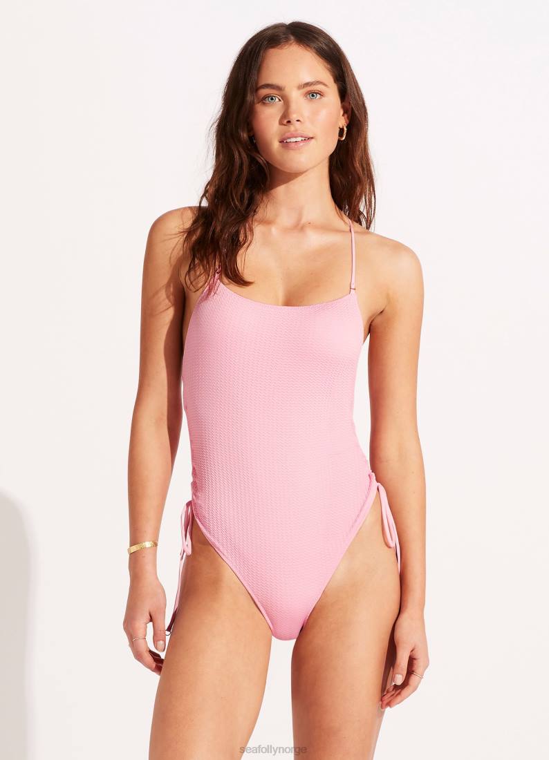 badetøy Seafolly havdykk scoop hals snøring side ett stykke parfait rosa kvinner D86N163
