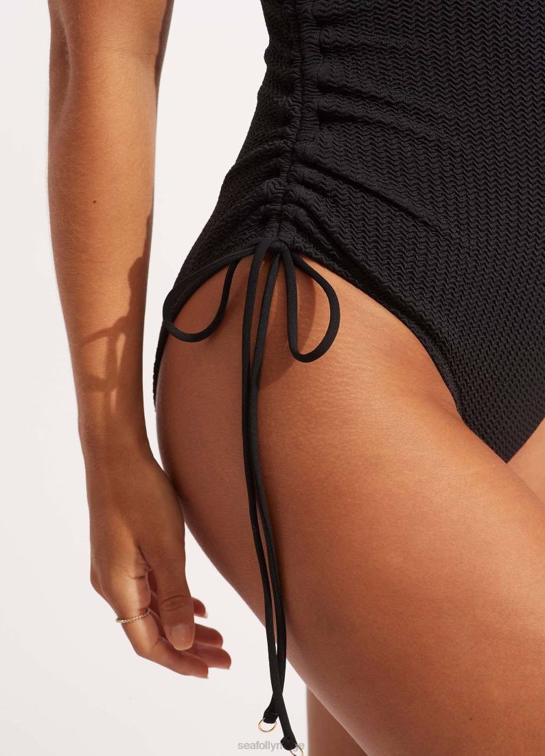 badetøy Seafolly havdykk scoop hals snøring side ett stykke svart kvinner D86N66