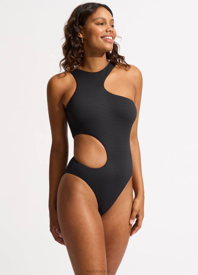badetøy Seafolly havdykkutskjæring i ett stykke svart kvinner D86N146