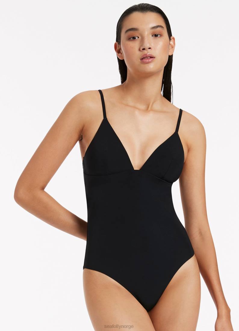 badetøy Seafolly jetset v-hals i ett stykke svart kvinner D86N71