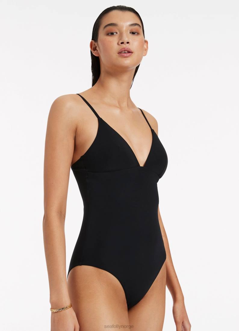 badetøy Seafolly jetset v-hals i ett stykke svart kvinner D86N71