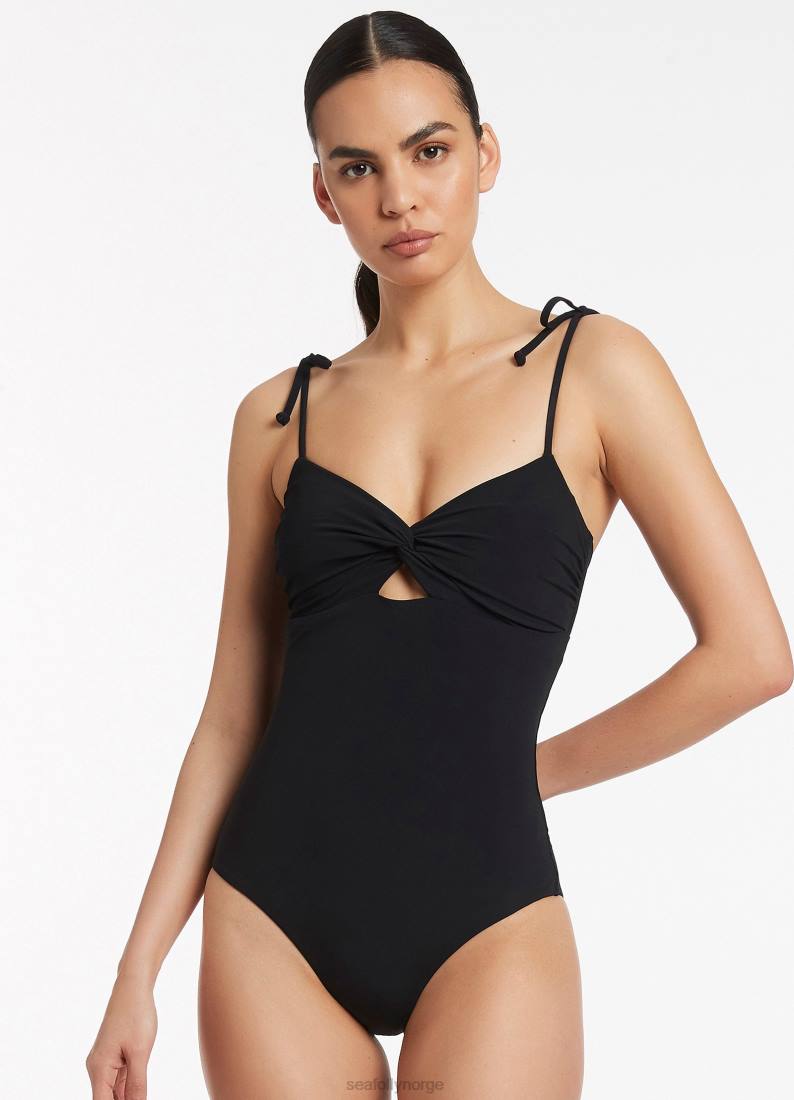 badetøy Seafolly jetset twist front ett stykke svart kvinner D86N21