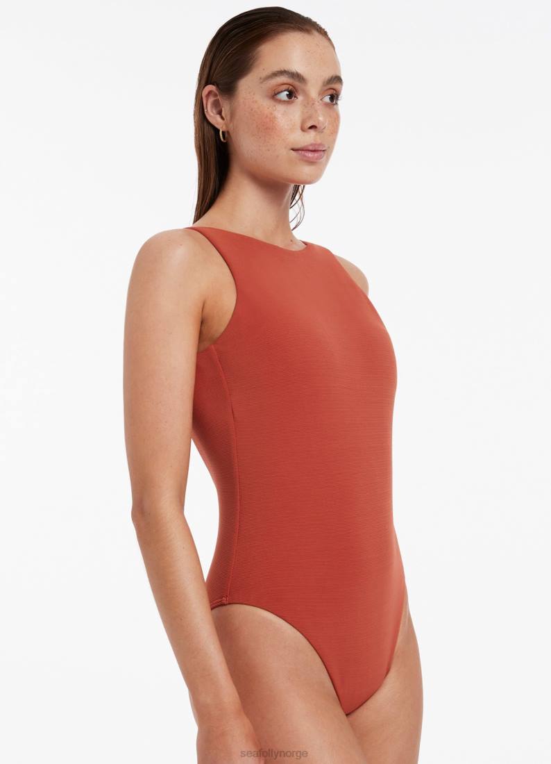 badetøy Seafolly isla rib høy hals ett stykke russet kvinner D86N50
