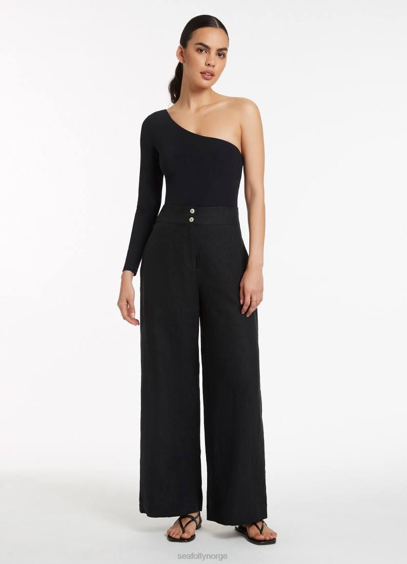 badetøy Seafolly jetset en skulder lang ermet ett stykke svart kvinner D86N131