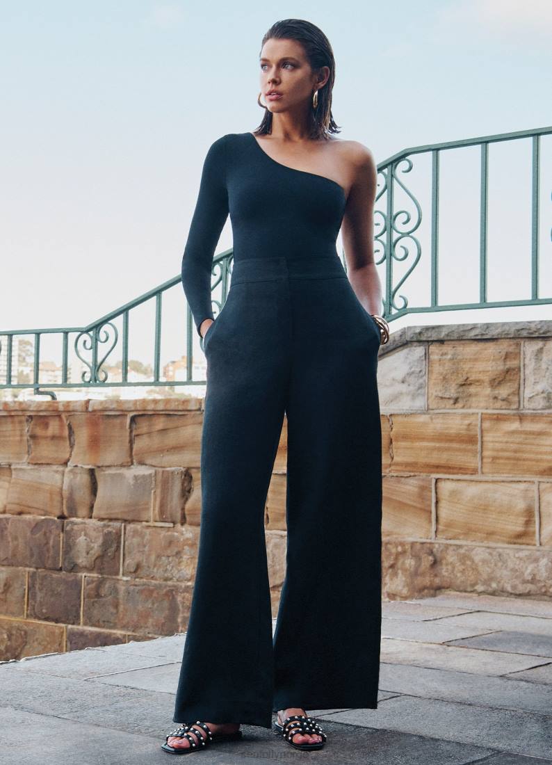 badetøy Seafolly jetset en skulder lang ermet ett stykke svart kvinner D86N131