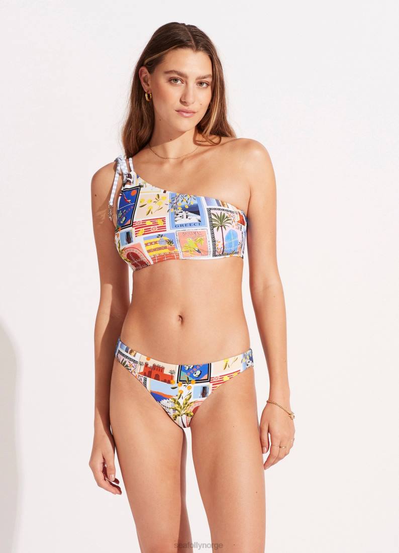 badetøy Seafolly på ferie en skulder topp med knyting asurblått kvinner D86N409