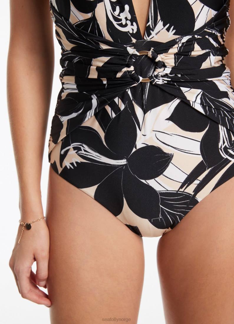 badetøy Seafolly floreale stupe ett stykke svart kvinner D86N126