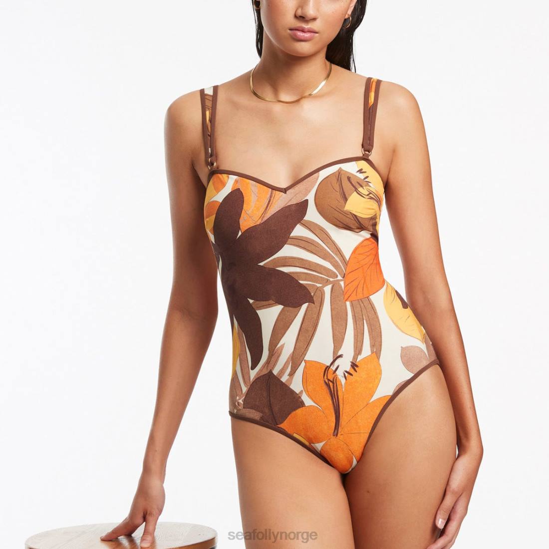 badetøy Seafolly floreale trimtank i ett stykke latte kvinner D86N120