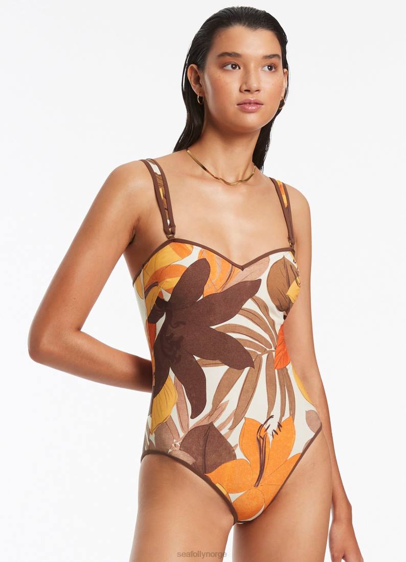 badetøy Seafolly floreale trimtank i ett stykke latte kvinner D86N120