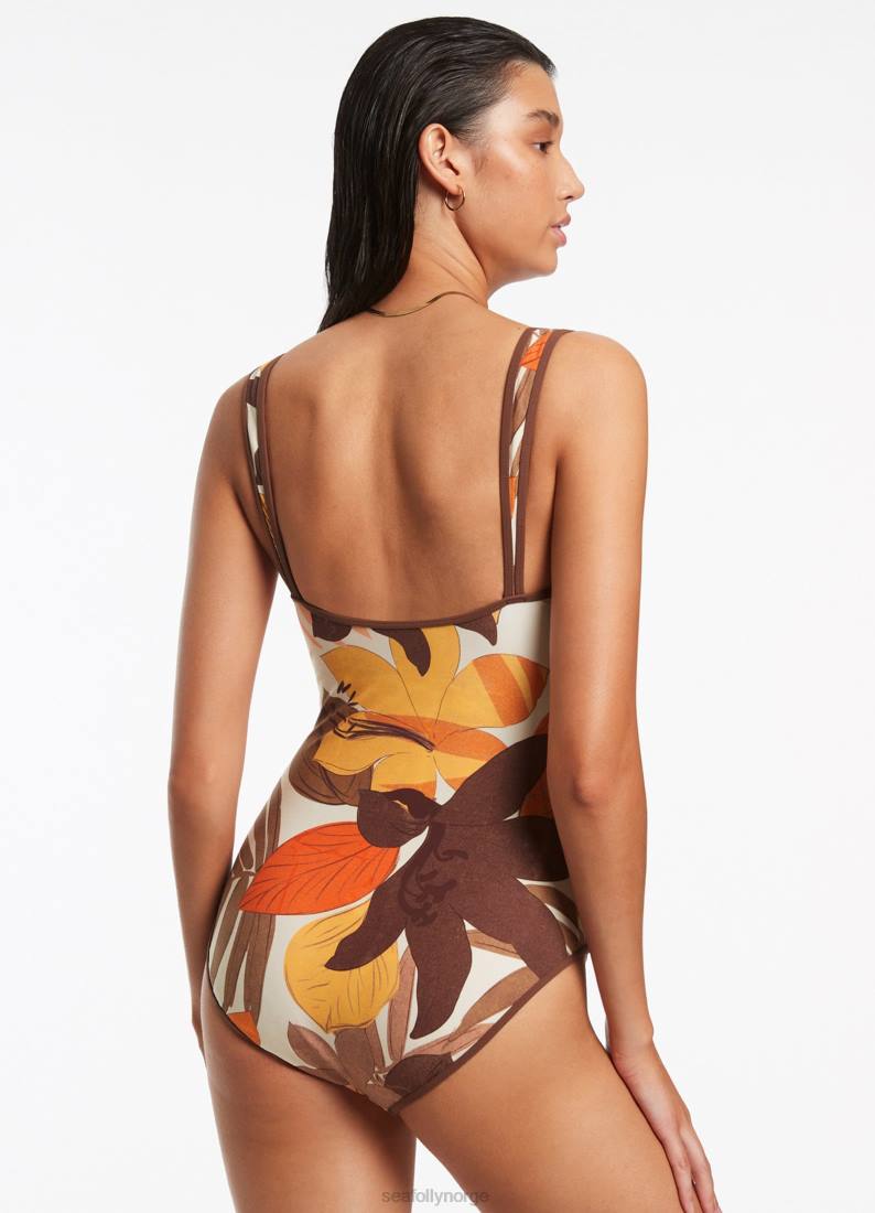 badetøy Seafolly floreale trimtank i ett stykke latte kvinner D86N120