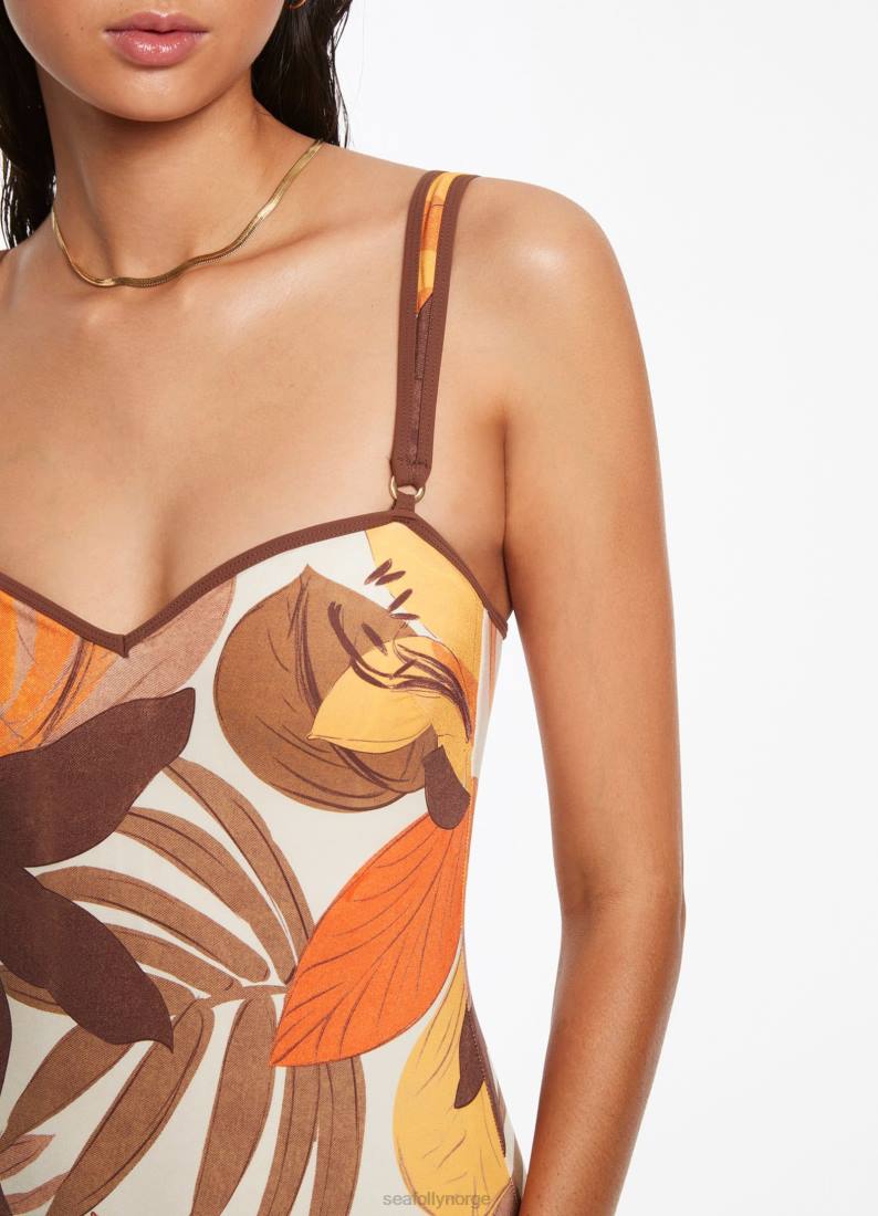 badetøy Seafolly floreale trimtank i ett stykke latte kvinner D86N120