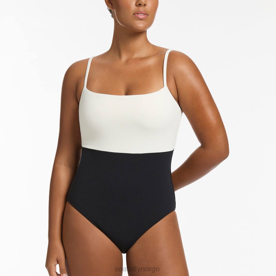 badetøy Seafolly versa rib minimal tank ett stykke svart/kremfarget kvinner D86N77