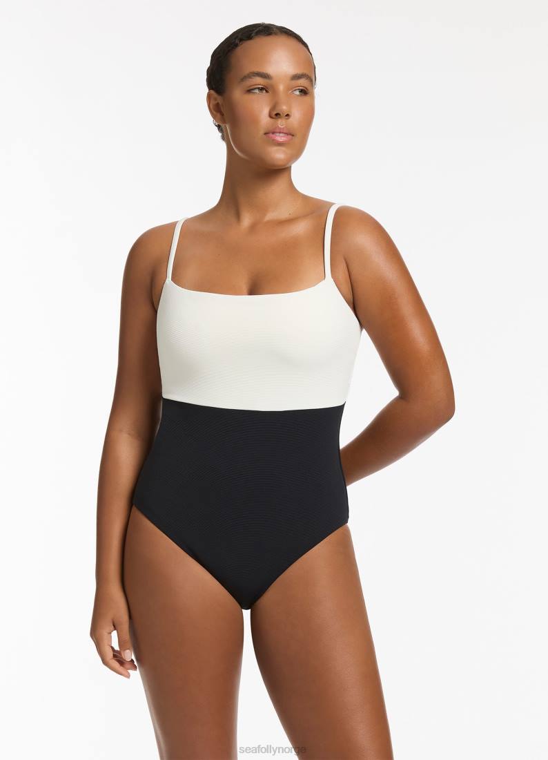 badetøy Seafolly versa rib minimal tank ett stykke svart/kremfarget kvinner D86N77