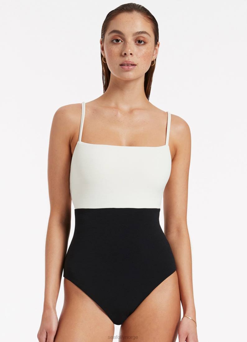 badetøy Seafolly versa rib minimal tank ett stykke svart/kremfarget kvinner D86N77