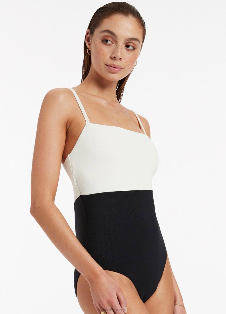 badetøy Seafolly versa rib minimal tank ett stykke svart/kremfarget kvinner D86N77