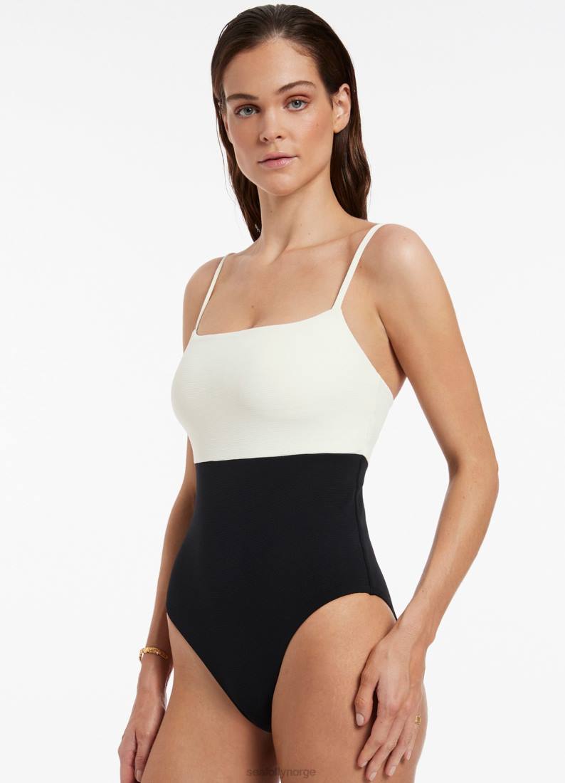 badetøy Seafolly versa rib minimal tank ett stykke svart/kremfarget kvinner D86N77