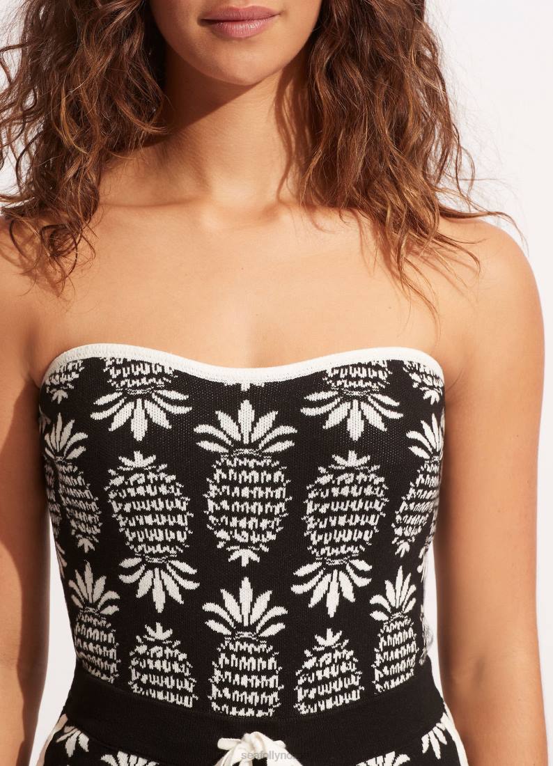 badetøy Seafolly corsica jacquard strikket lekedress svart kvinner D86N652