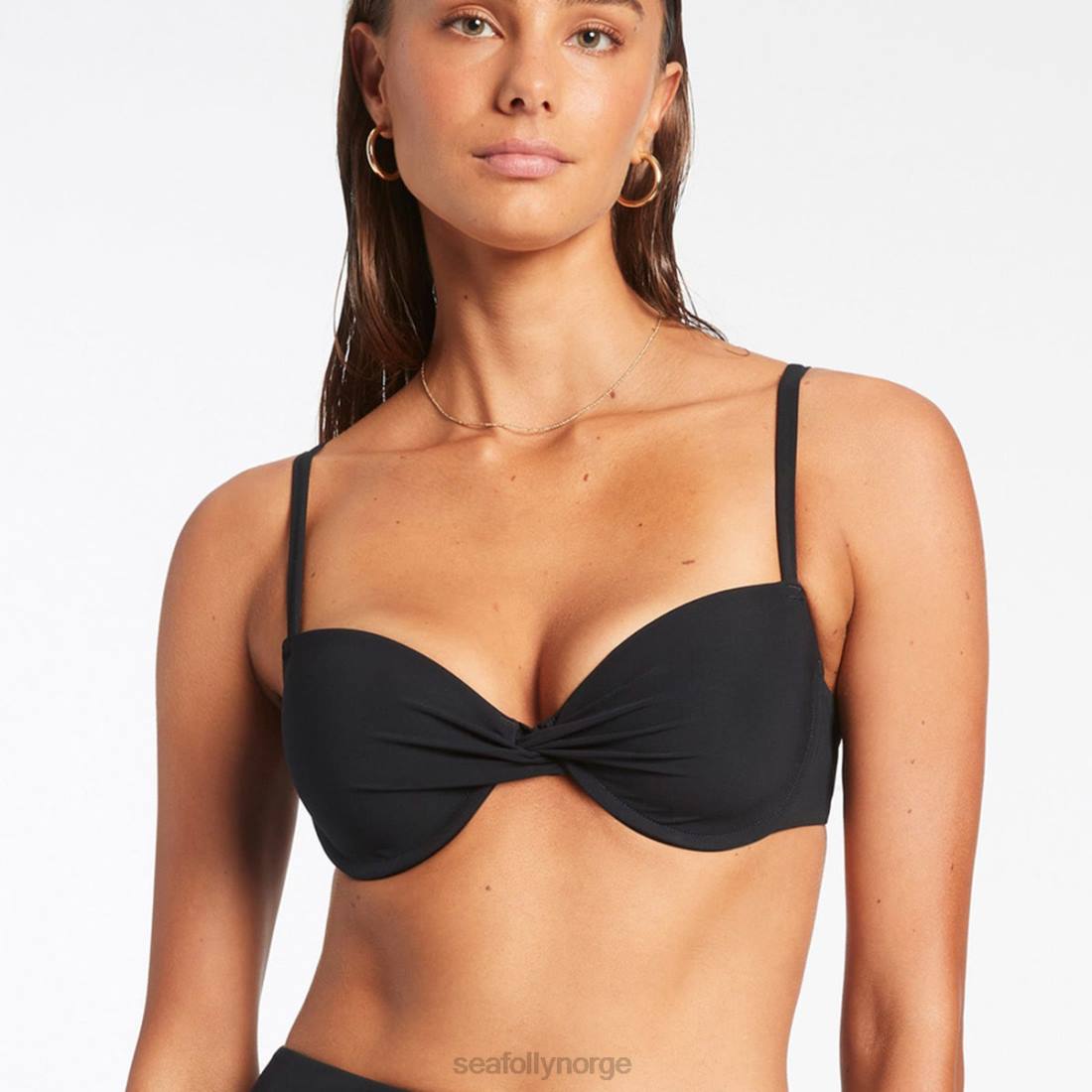badetøy Seafolly jetset twist frontstøpt topp svart kvinner D86N280