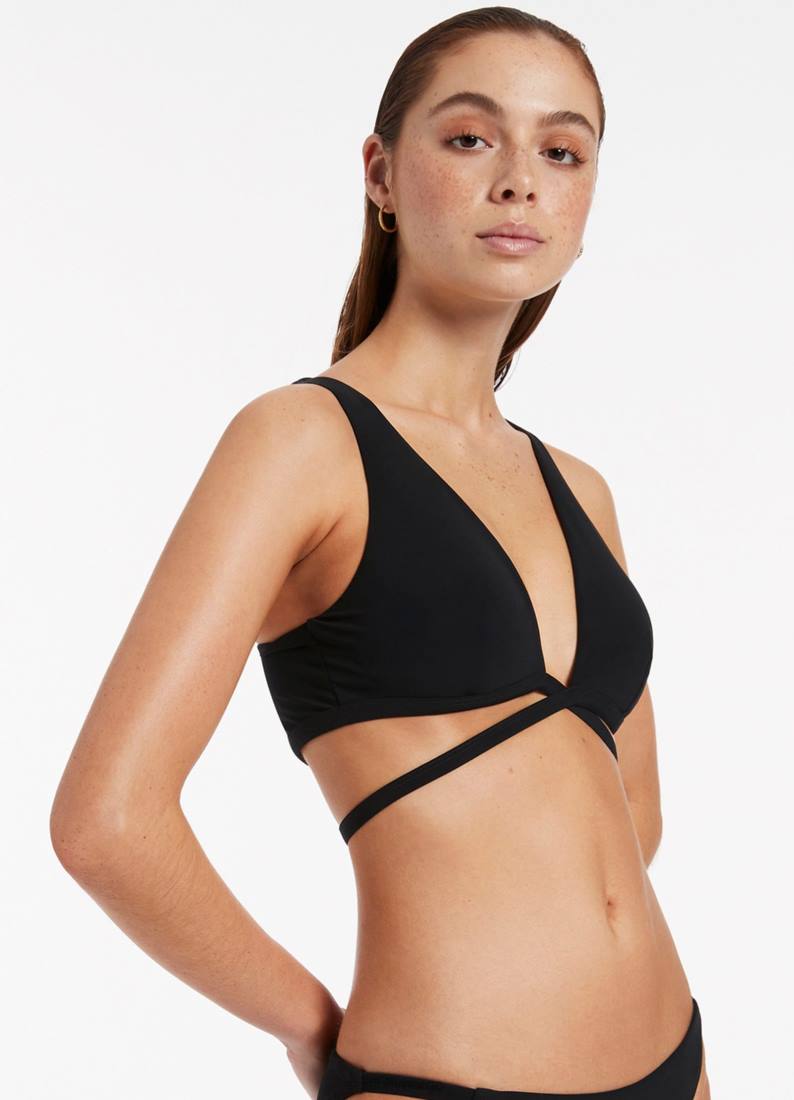 badetøy Seafolly jetset wrap tie stupe topp svart kvinner D86N312