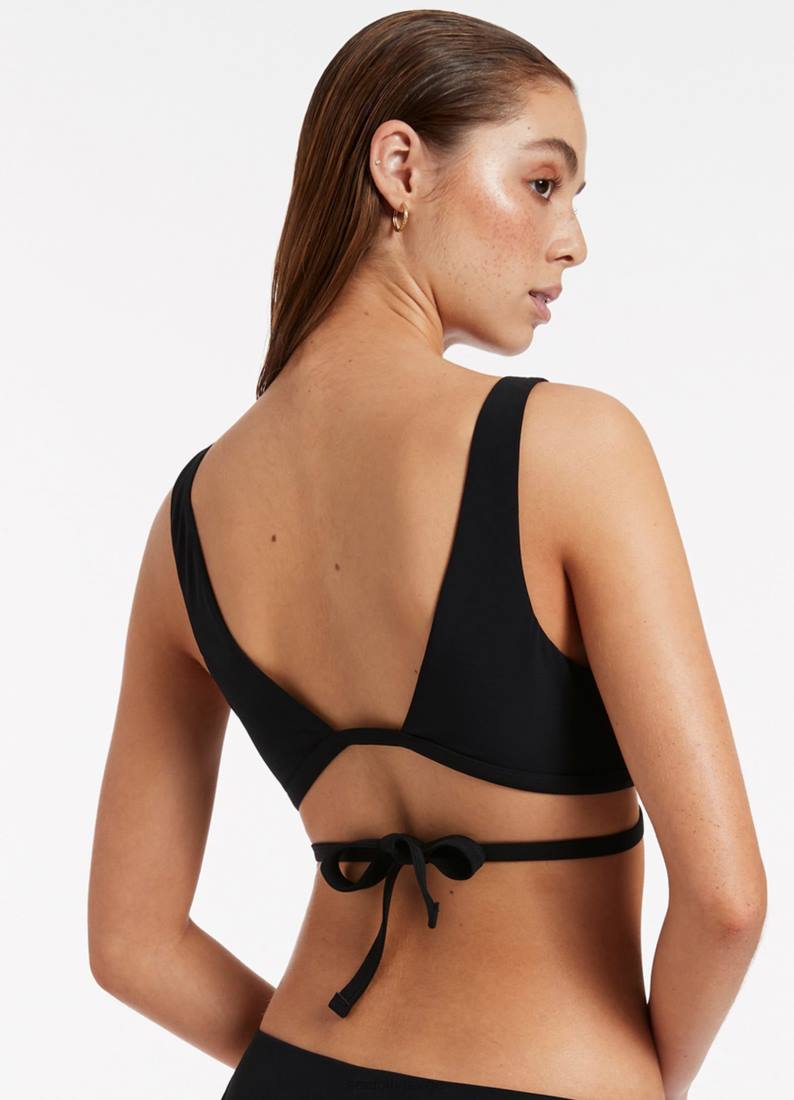 badetøy Seafolly jetset wrap tie stupe topp svart kvinner D86N312