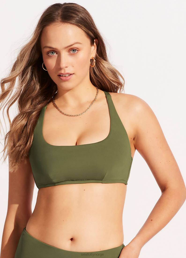 badetøy Seafolly kollektiv dd scoop neck grime topp oliven kvinner D86N248