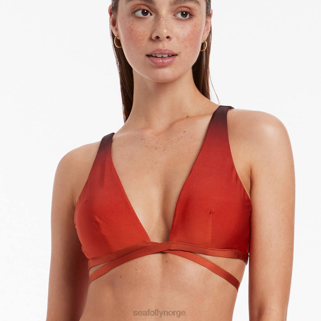 badetøy Seafolly oia sunset wrap tie stupe topp brent oransje kvinner D86N404