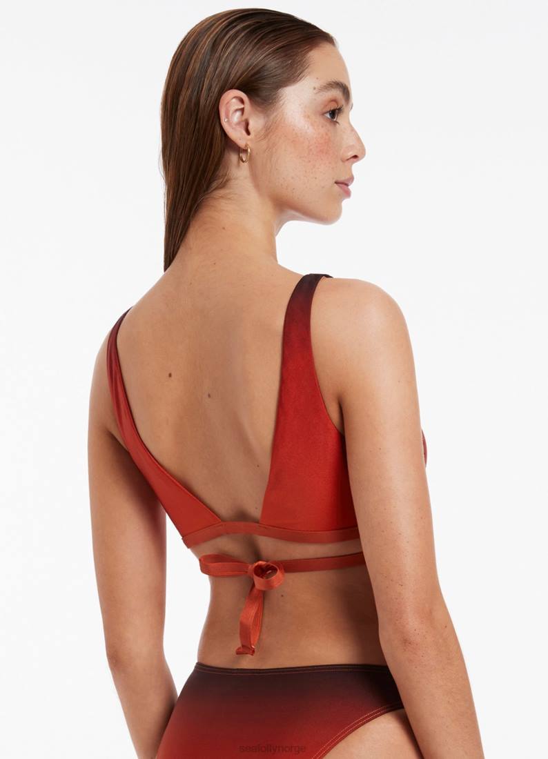 badetøy Seafolly oia sunset wrap tie stupe topp brent oransje kvinner D86N404