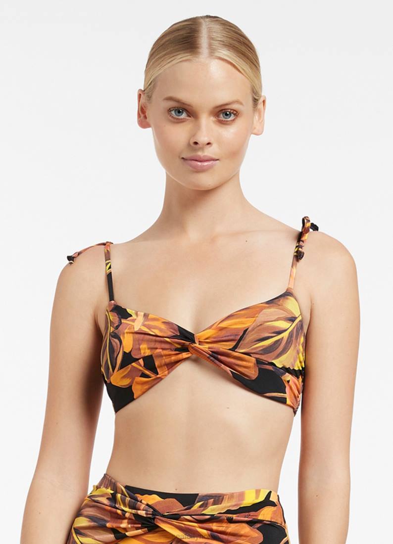 badetøy Seafolly palmas vri foran toppen svart kvinner D86N602