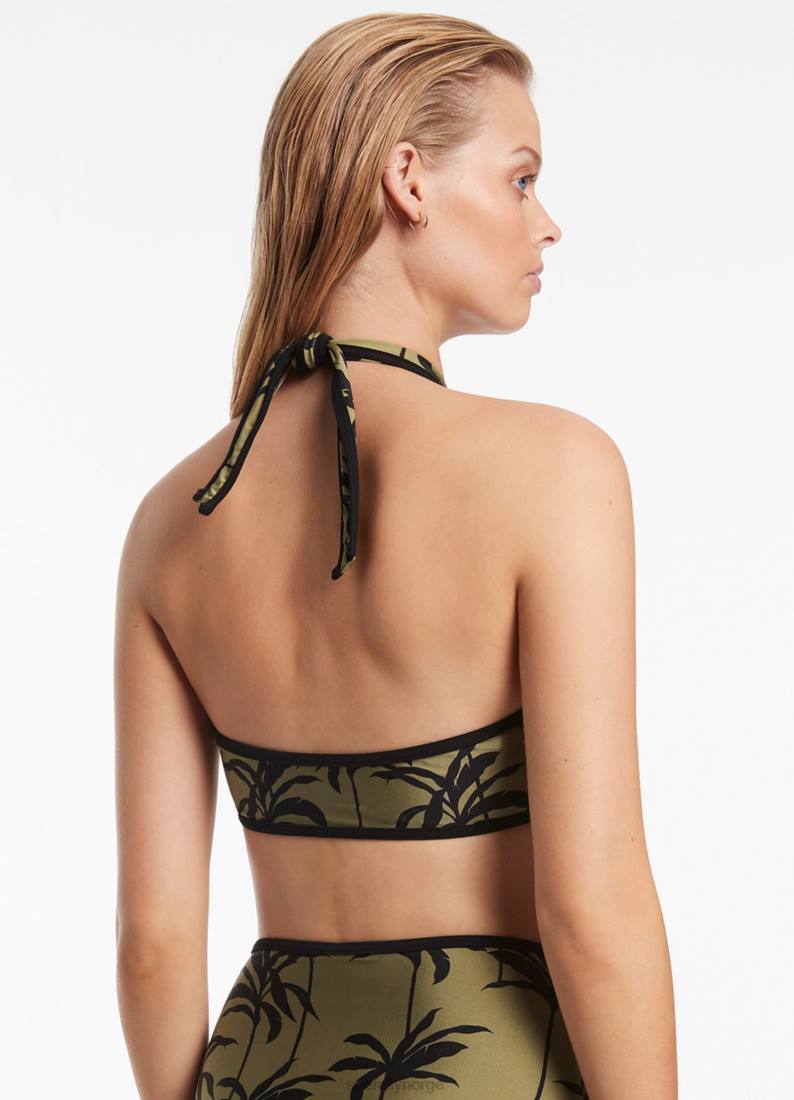 badetøy Seafolly palme grime knyte topp oliven kvinner D86N434
