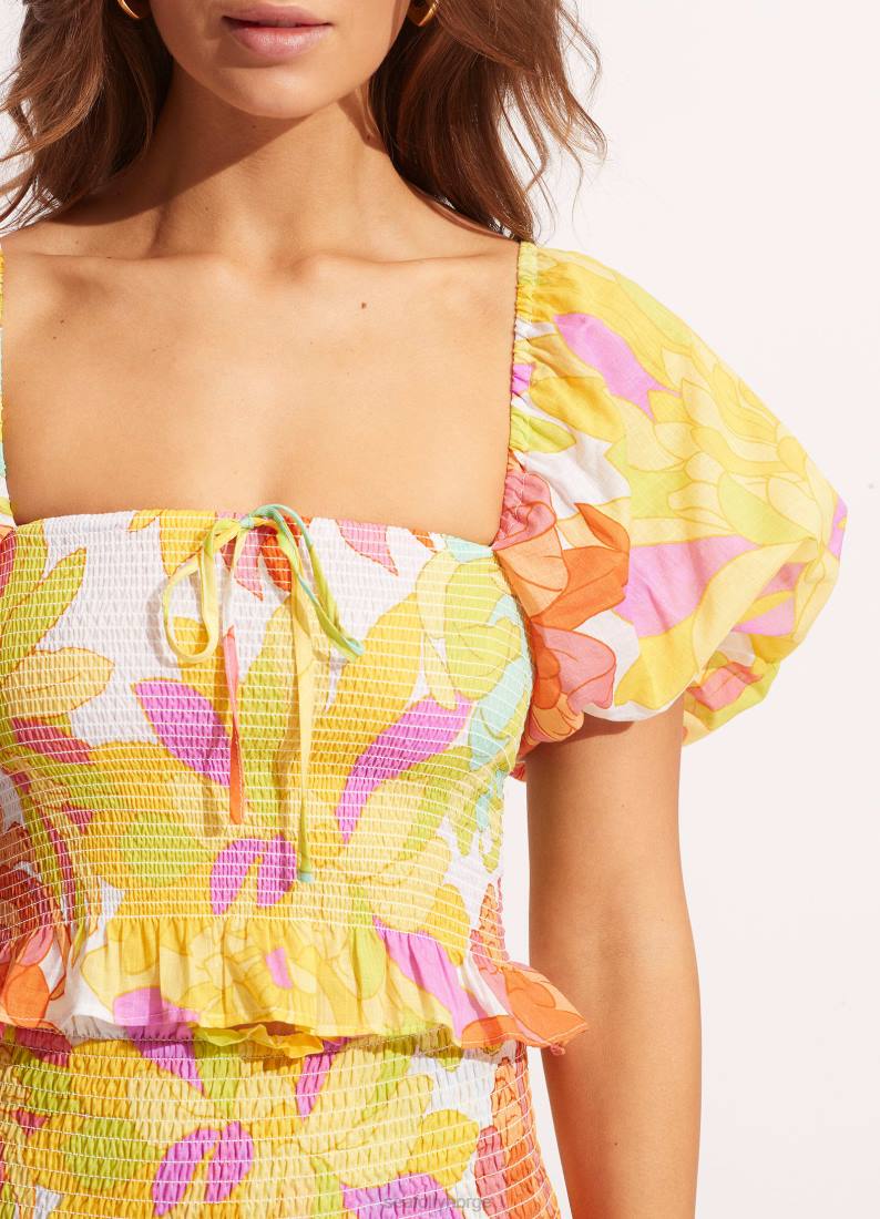 badetøy Seafolly palmefjærer som rynker topplime-lys rampelyset kvinner D86N740