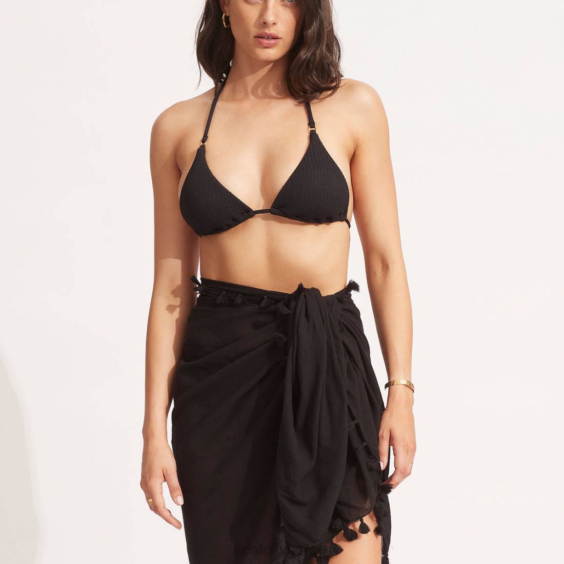 badetøy Seafolly sarong med bomullsgasbind svart kvinner D86N715