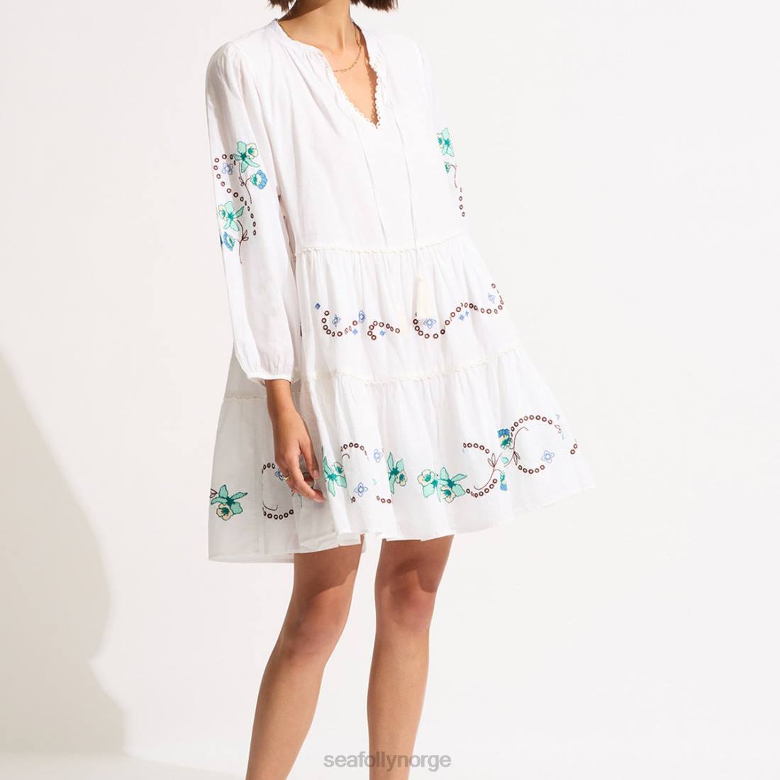 klær Seafolly eden broderi tier midikjole hvit kvinner D86N673