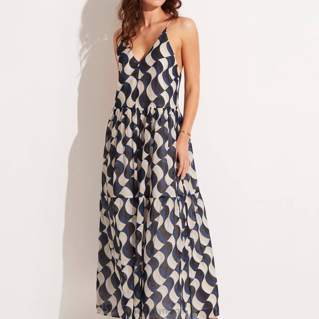 klær Seafolly moderne take tier maxi kjole svart kvinner D86N681