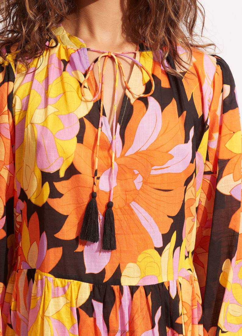 klær Seafolly palm springs tier kjole svart kvinner D86N691