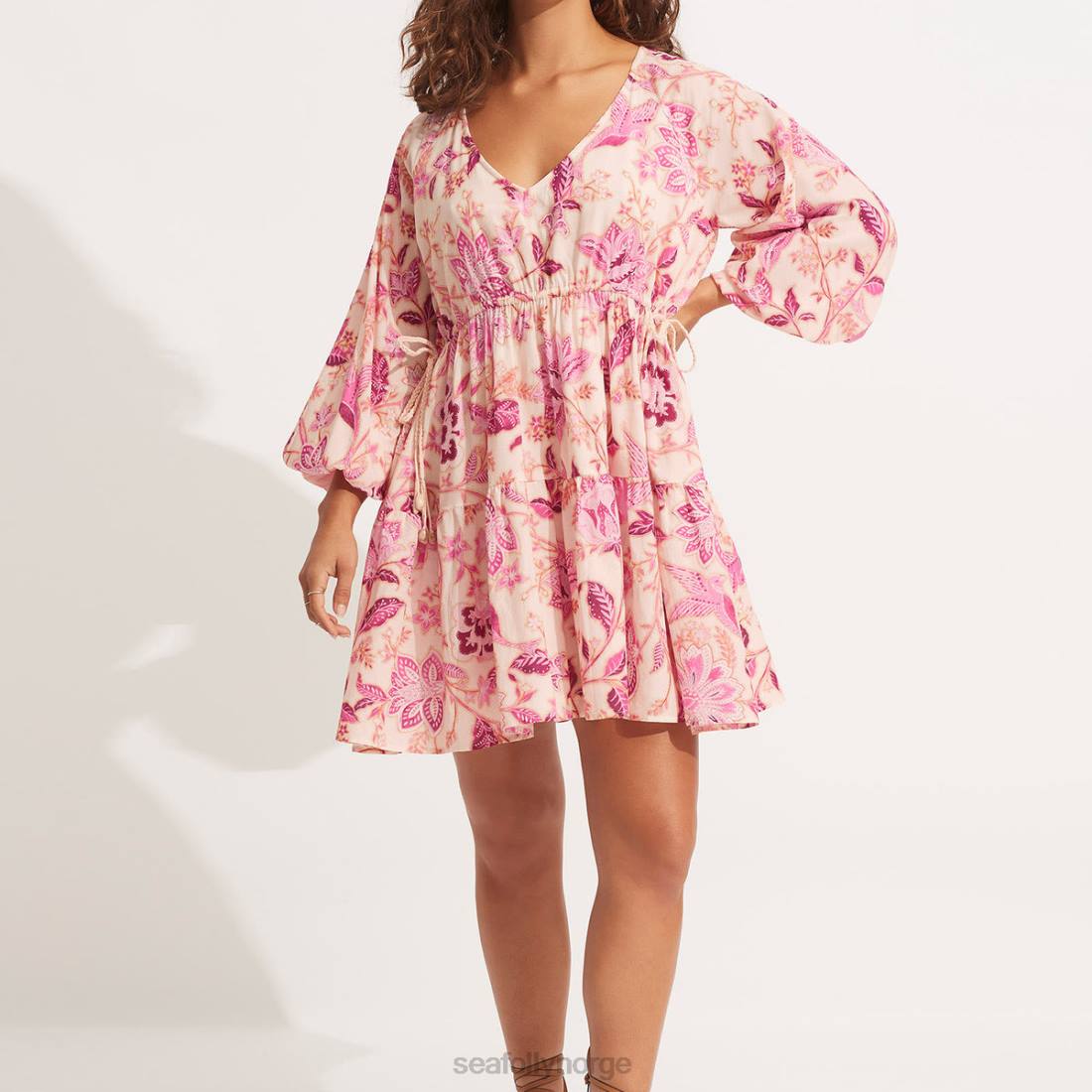 klær Seafolly silke road tier mini kjole parfait rosa kvinner D86N680