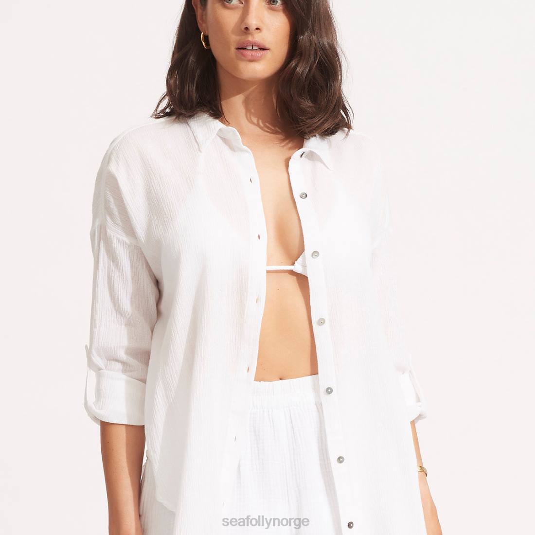 klær Seafolly klassisk strandskjorte hvit kvinner D86N732