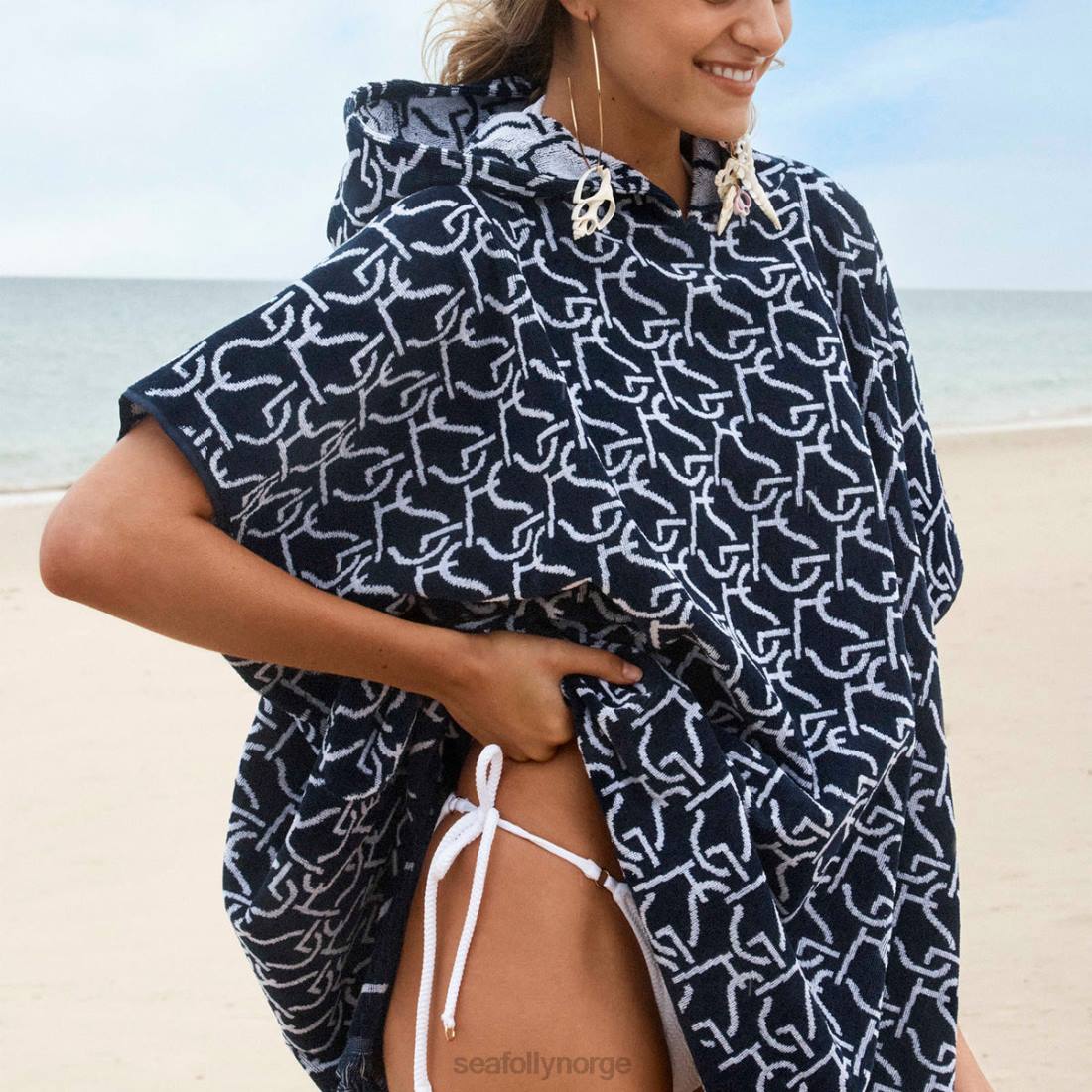 tilbehør Seafolly sf monogram håndkle poncho ekte marine kvinner D86N774